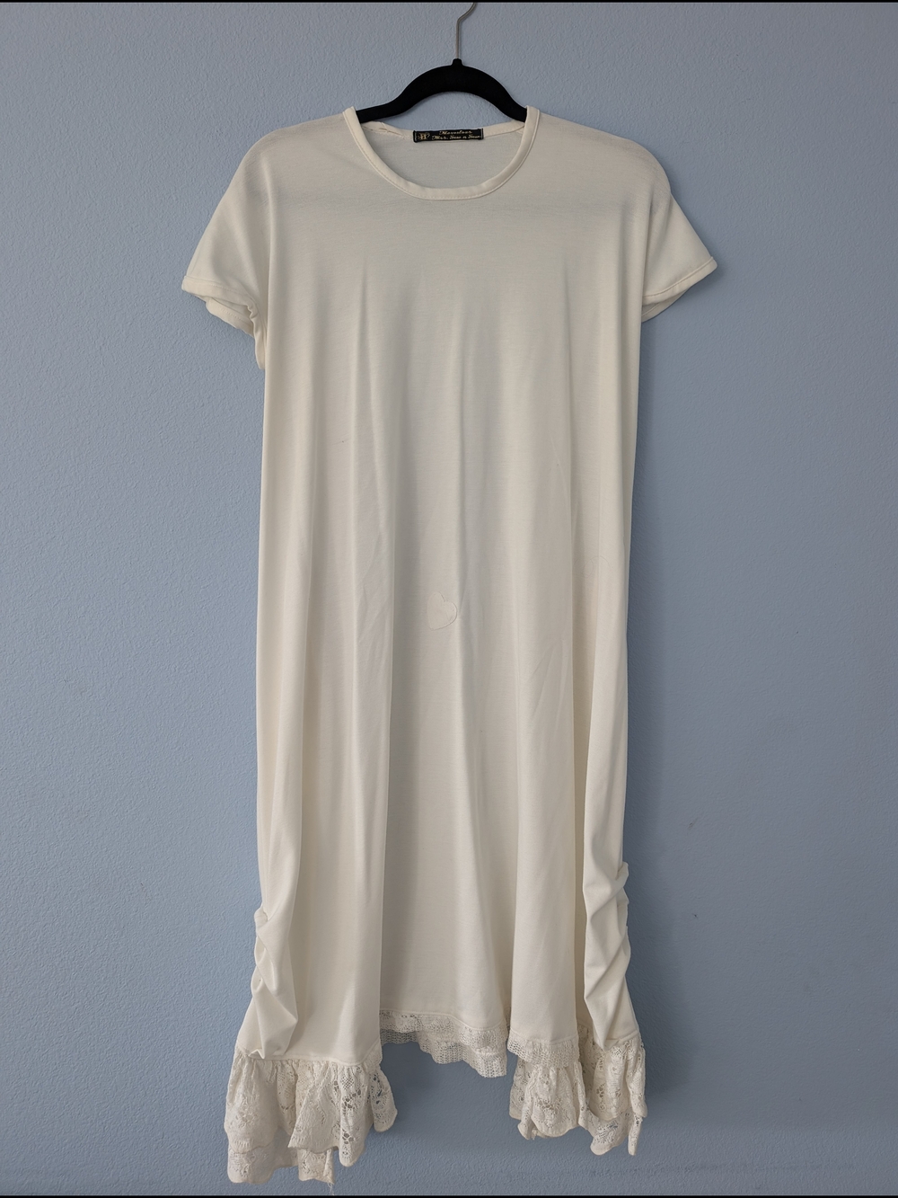 Cream Short Sleeve Dress with Lace Hem